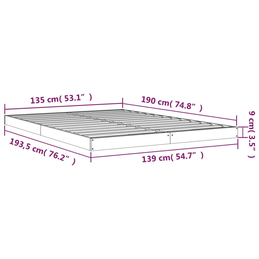 Estrutura de cama de casal 135x190 cm pinho maciço castanho mel