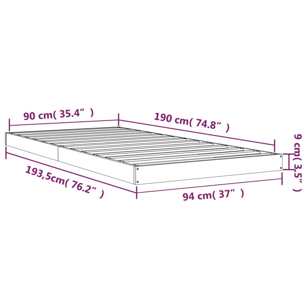 Estrutura de cama de solteiro 90x190 cm pinho maciço branco