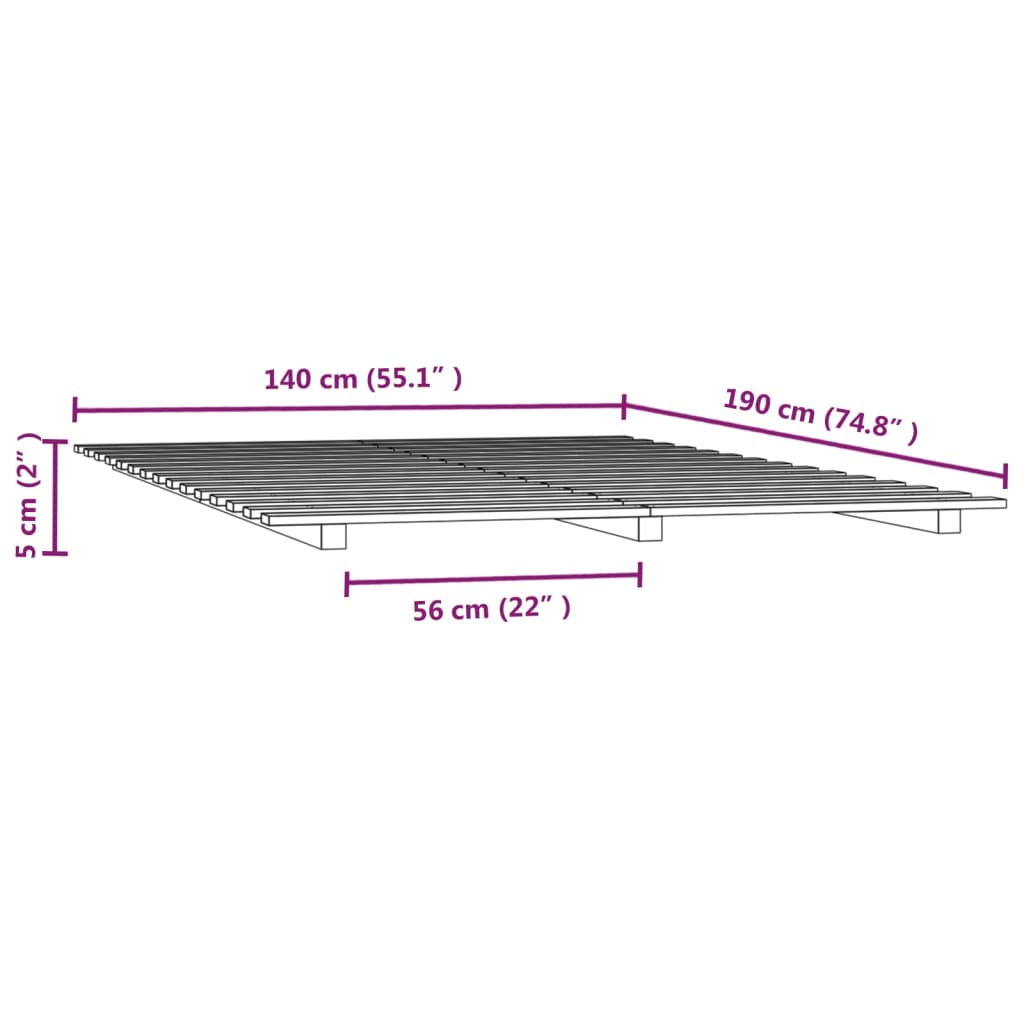 Estrutura de cama 140x190 cm madeira de pinho maciça cinza