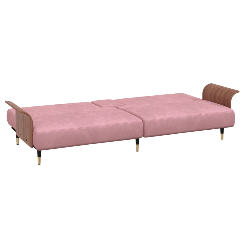 Sofá-cama com suporte para copos veludo rosa