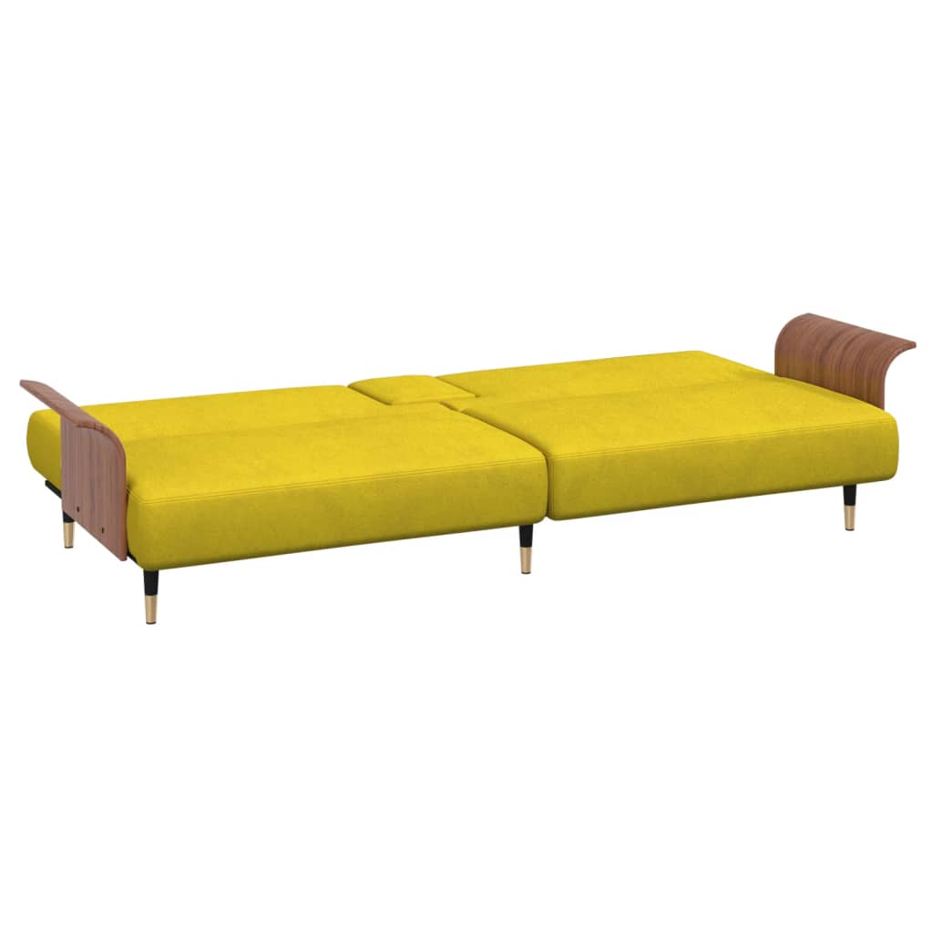 Sofá-cama com suporte para copos veludo amarelo