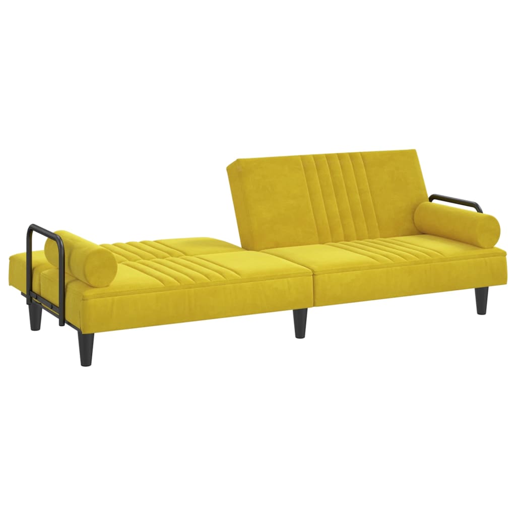 Sofá-cama com apoio de braços veludo amarelo