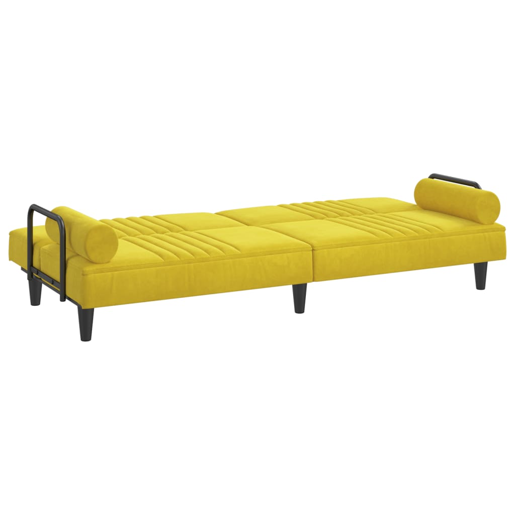 Sofá-cama com apoio de braços veludo amarelo