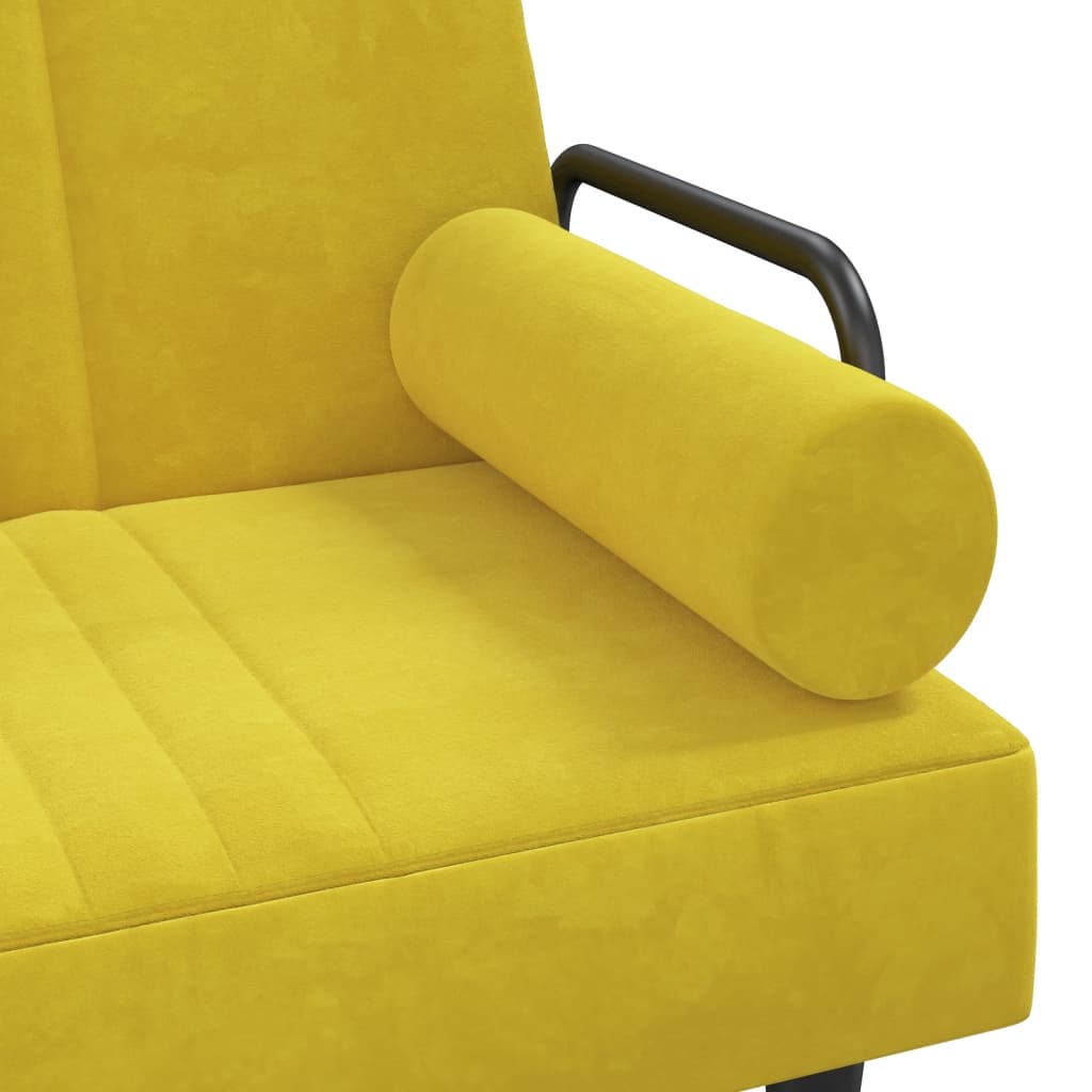 Sofá-cama com apoio de braços veludo amarelo