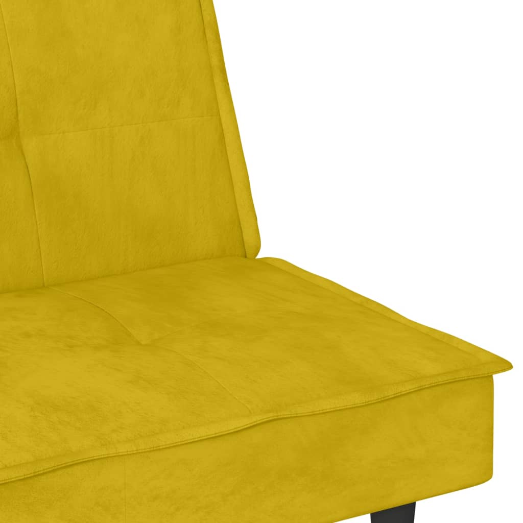 Sofá-cama com suporte para copos veludo amarelo