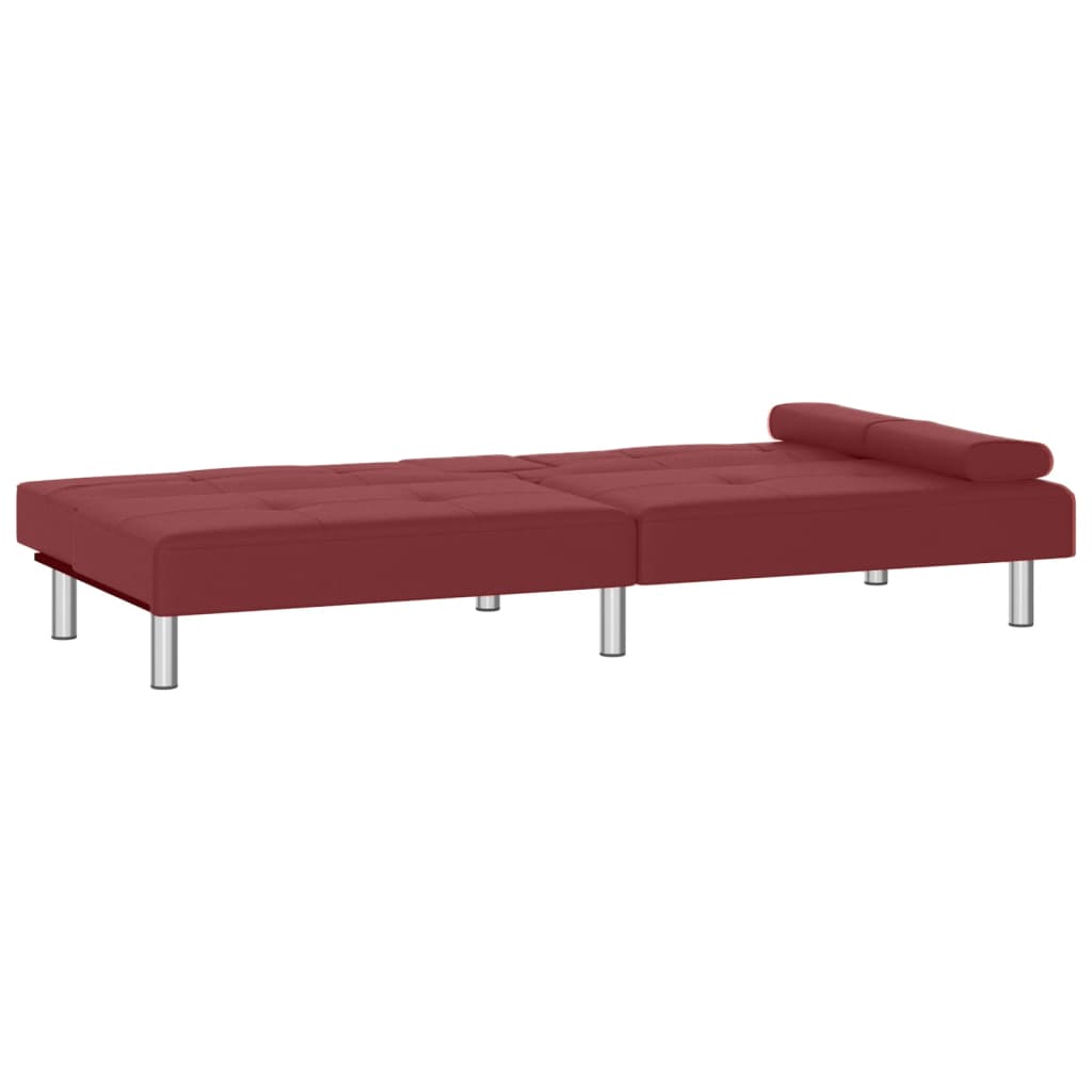 Sofá-cama com suporte p/ copos couro artificial vermelho tinto