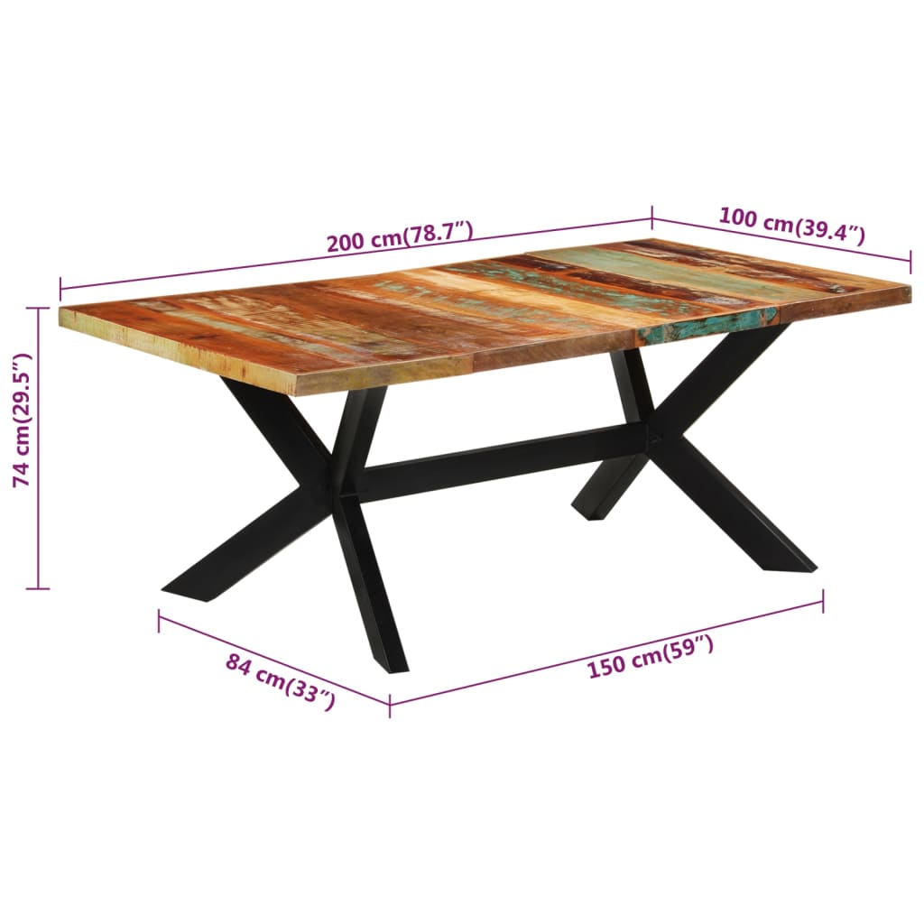 Mesa de jantar 200x100x74 cm madeira recuperada maciça