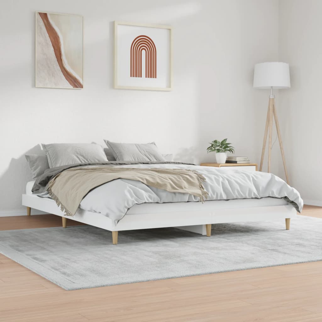 Estrutura de cama 150x200 cm derivados madeira branco brilhante