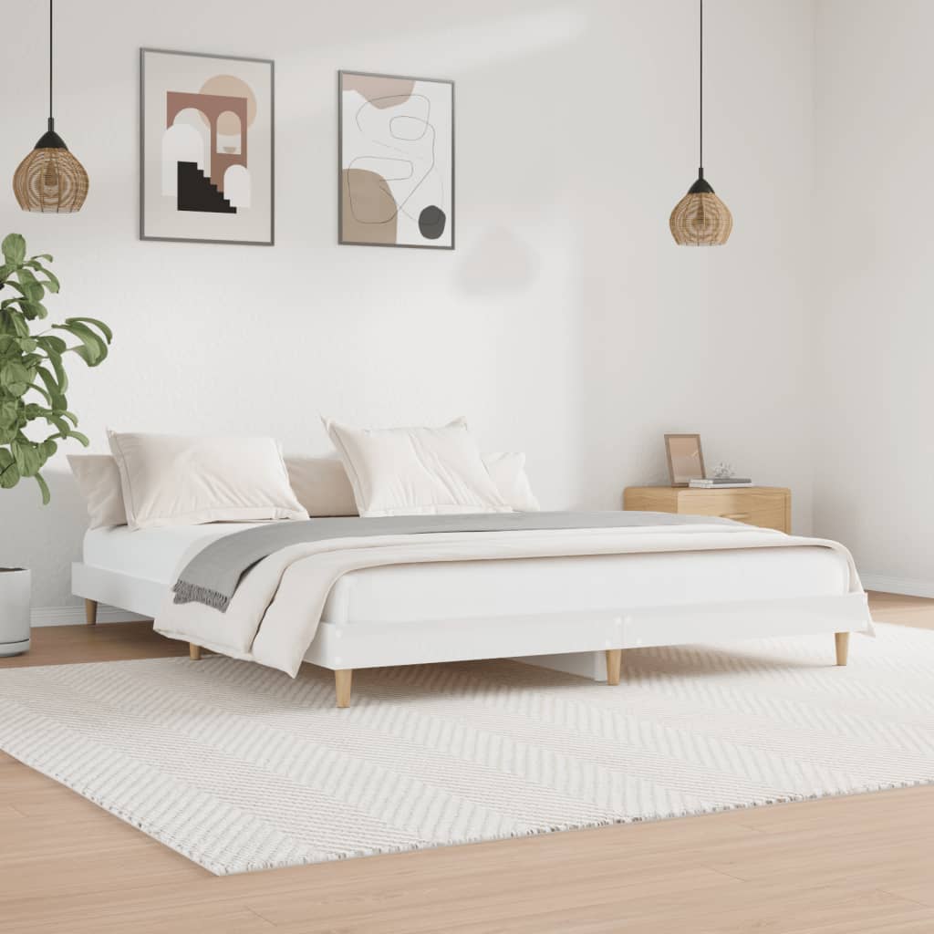 Estrutura de cama 150x200 cm derivados madeira branco brilhante