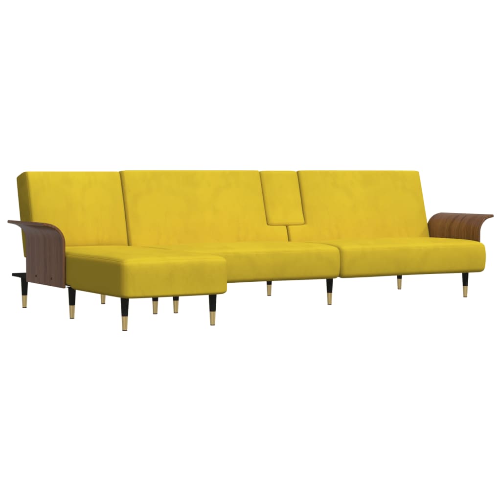 Sofá-cama em forma de L 279x140x70 cm veludo amarelo