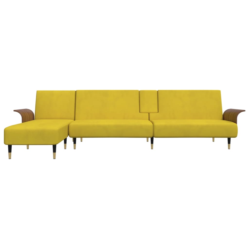 Sofá-cama em forma de L 279x140x70 cm veludo amarelo