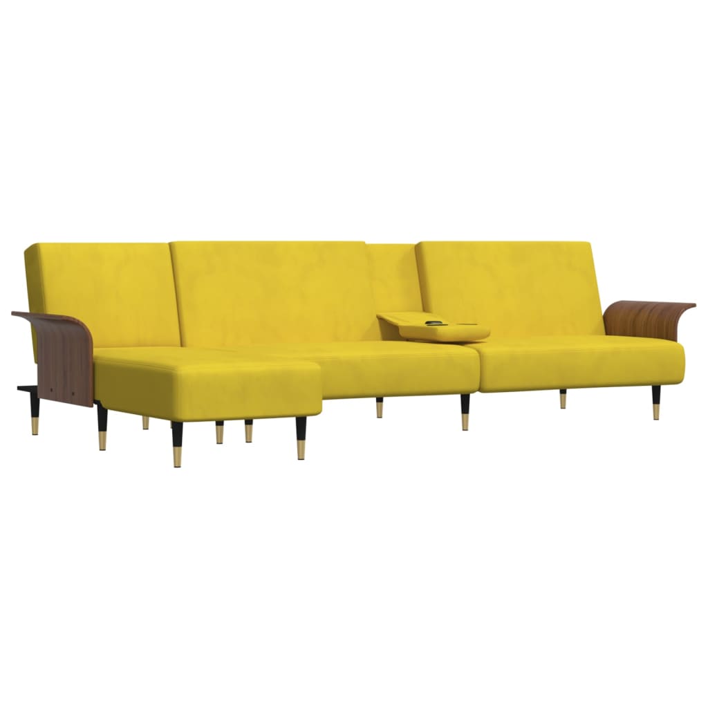 Sofá-cama em forma de L 279x140x70 cm veludo amarelo