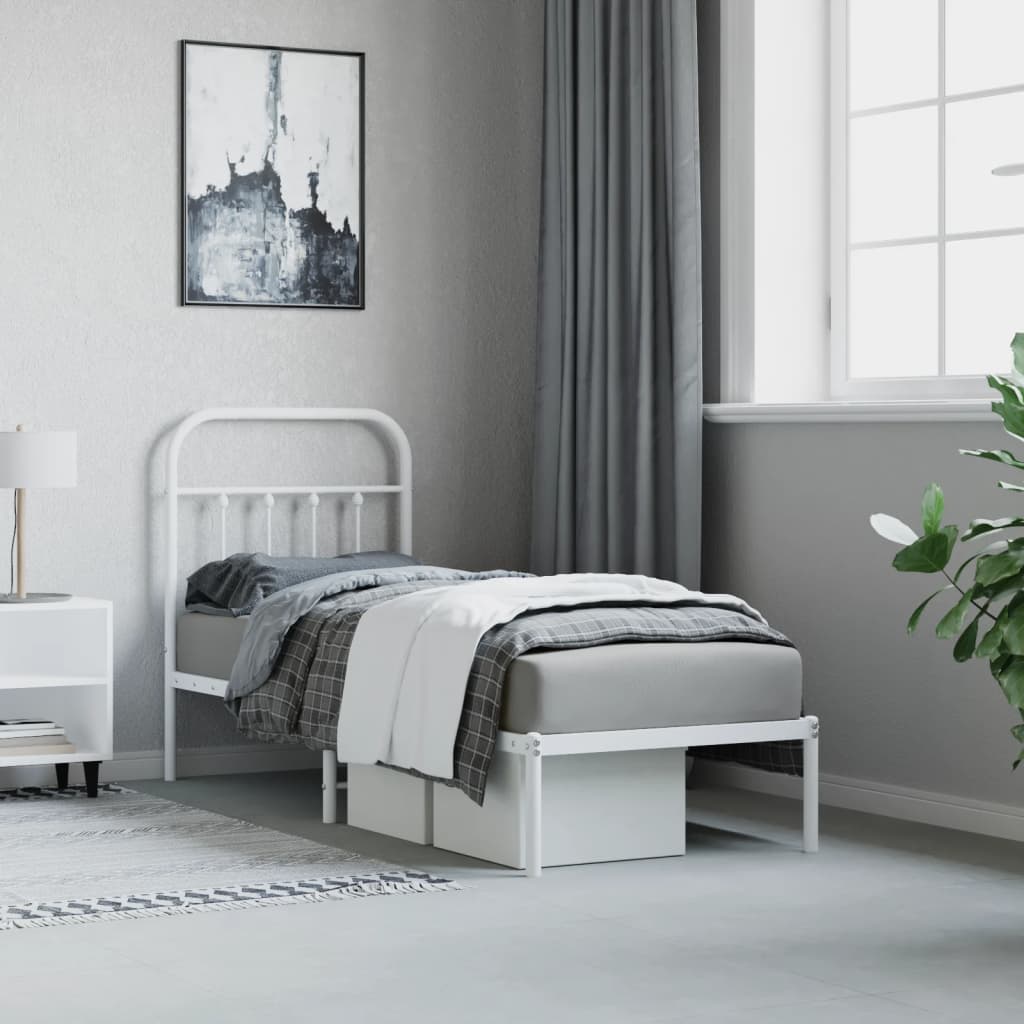 Estrutura de cama com cabeceira 75x190 cm metal branco