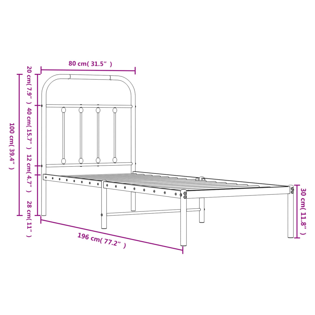 Estrutura de cama com cabeceira 75x190 cm metal branco