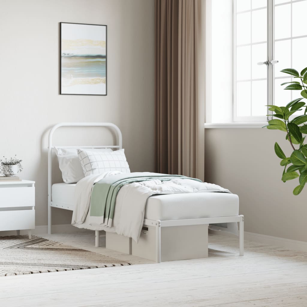 Estrutura de cama com cabeceira 75x190 cm metal branco