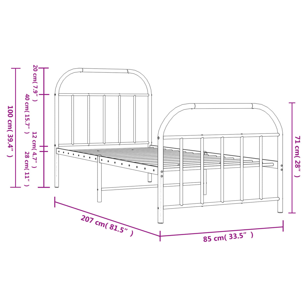 Estrutura de cama com cabeceira e pés 80x200 cm metal branco