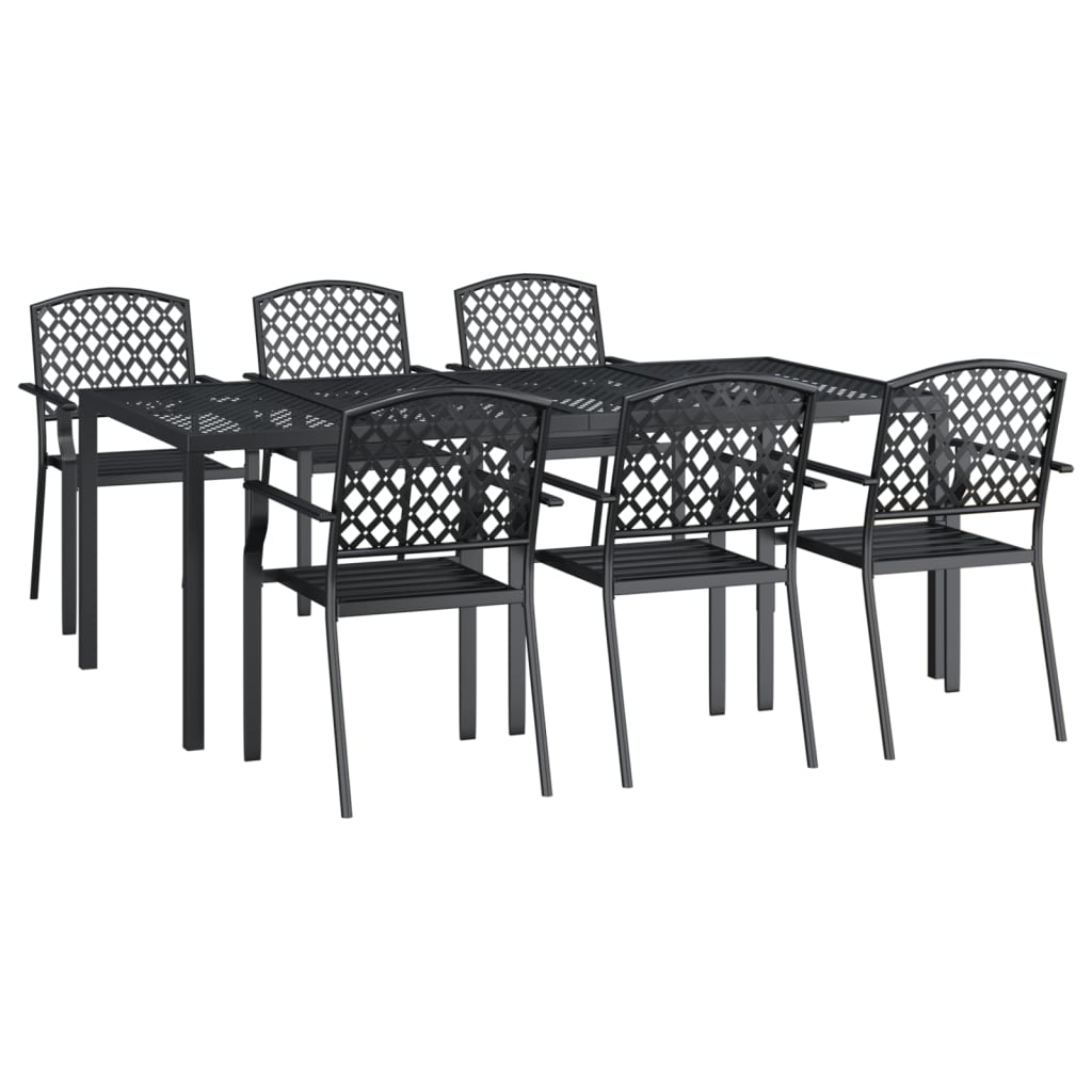 7 pcs conjunto de jantar para jardim aço antracite