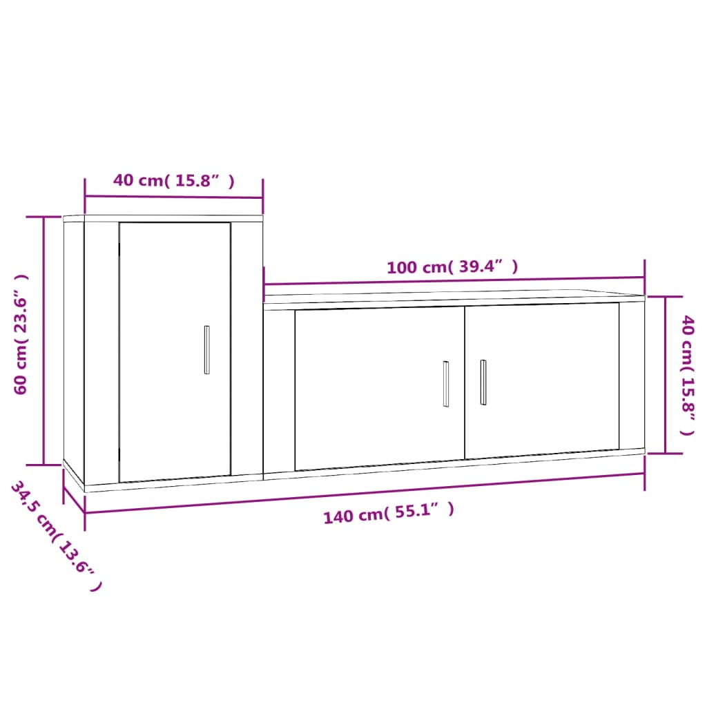 2 pcs conjunto móveis de TV derivados de madeira preto