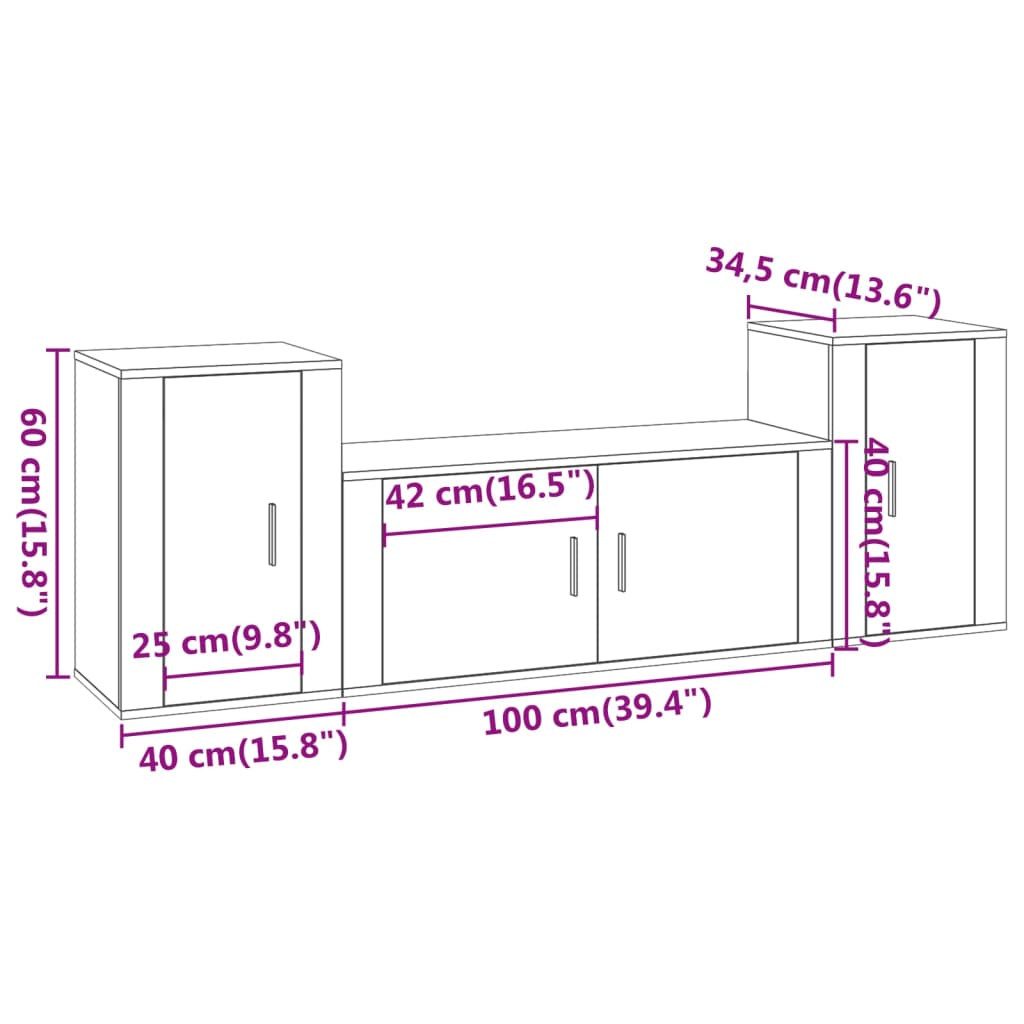 Conjunto móveis de TV 3 pcs madeira processada preto