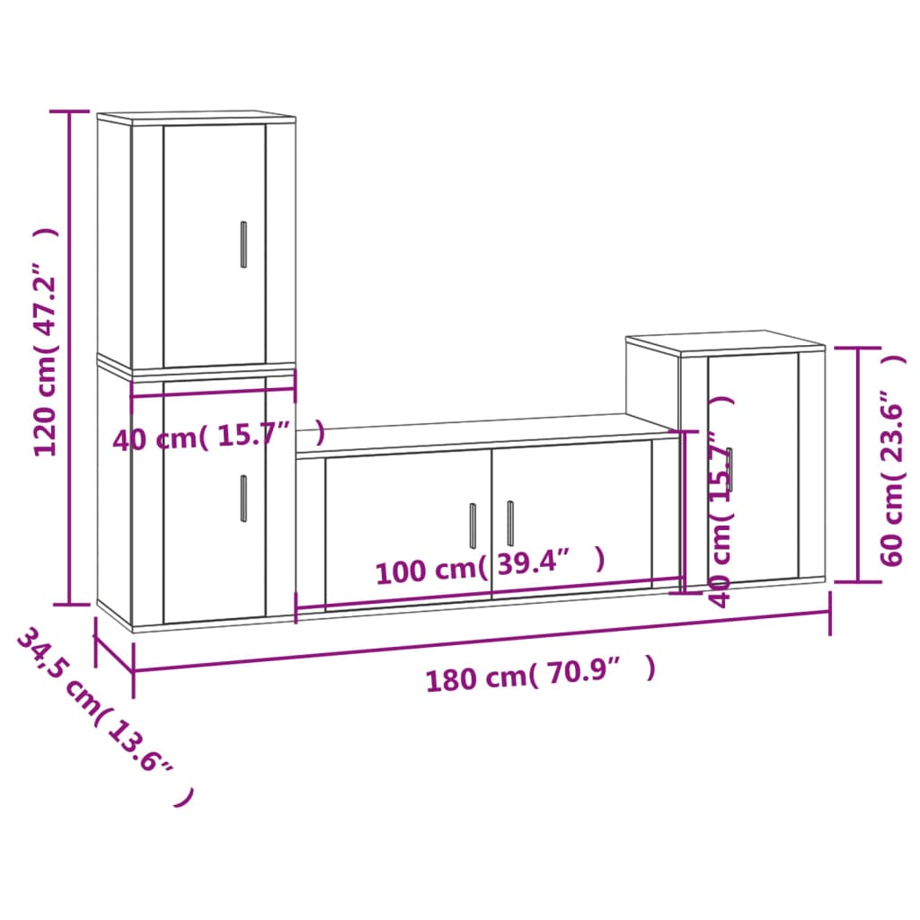 Conjunto móveis de TV 4 pcs madeira processada preto