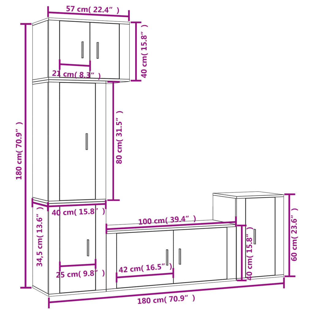 Conjunto móveis de TV 5 pcs madeira processada preto