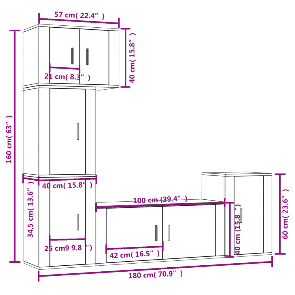 Conjunto móveis de TV 5 pcs madeira processada preto