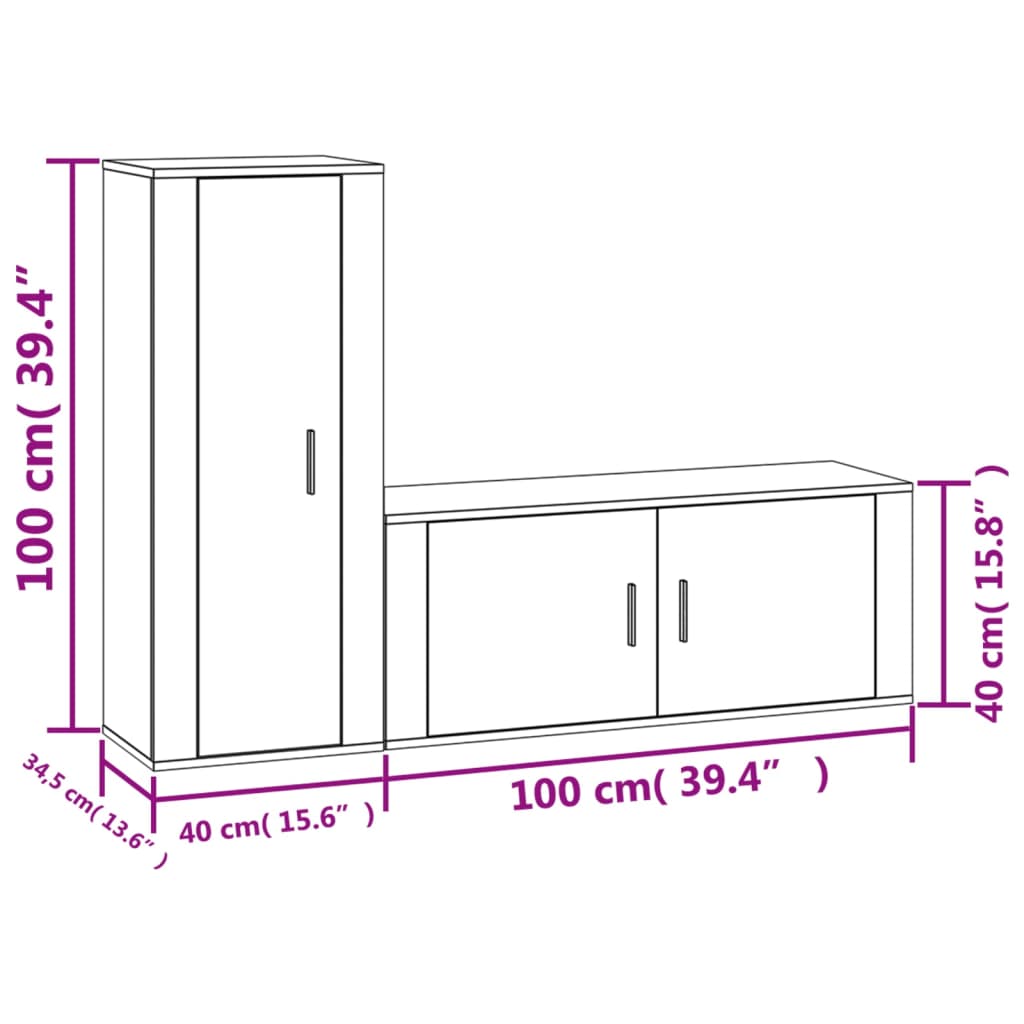 2 pcs conjunto móveis de TV derivados de madeira preto