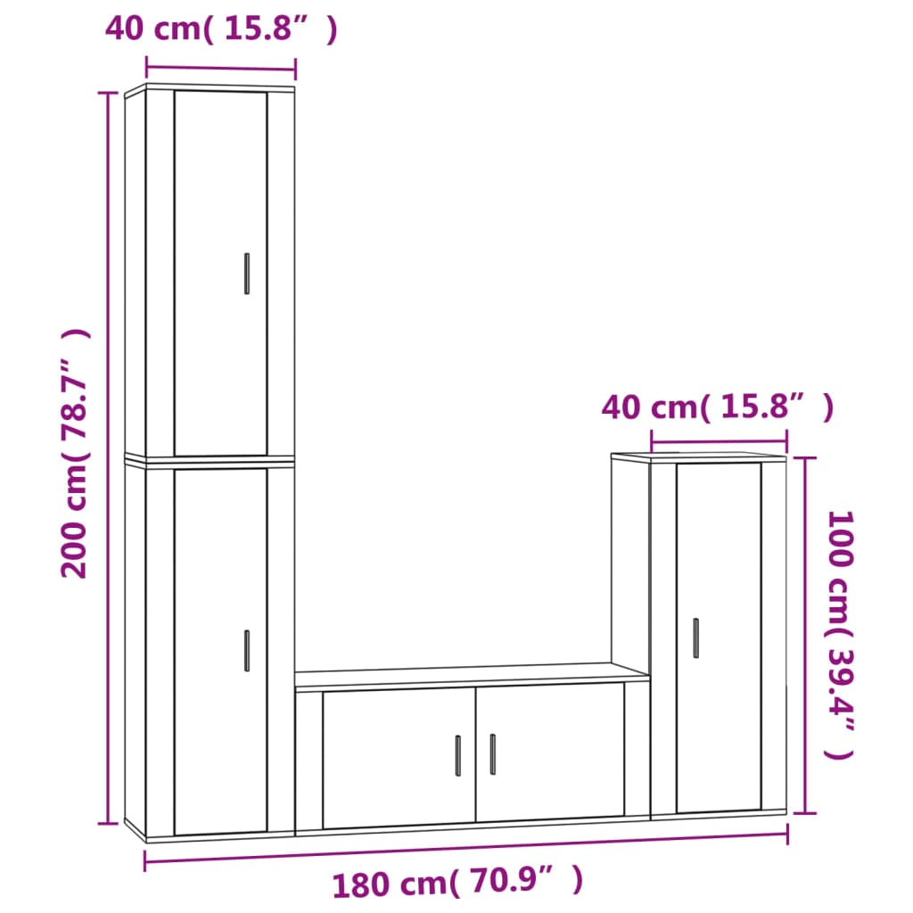 Conjunto móveis de TV 4 pcs madeira processada preto