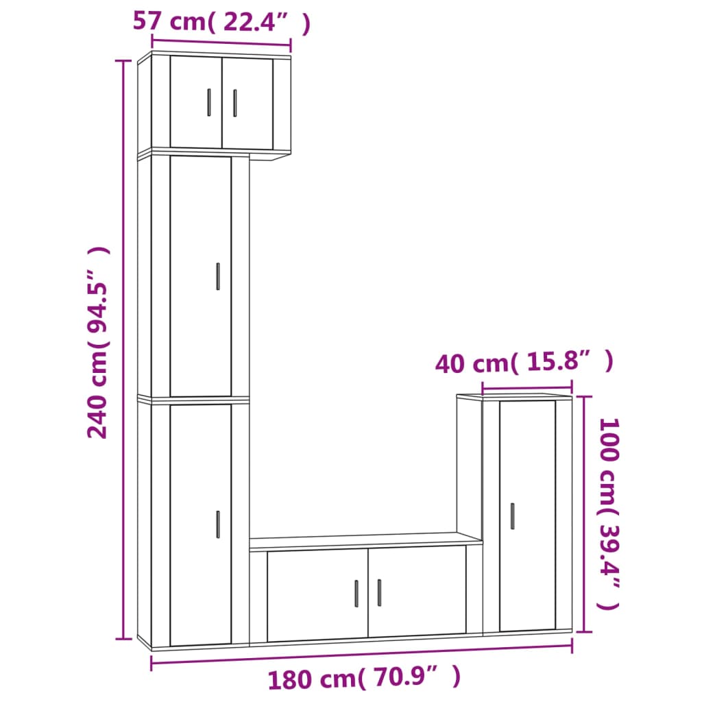 Conjunto móveis de TV 5 pcs madeira processada preto