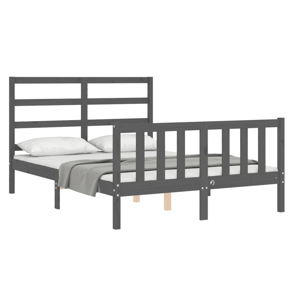 Estrutura de cama com cabeceira 140x190 cm madeira maciça cinza