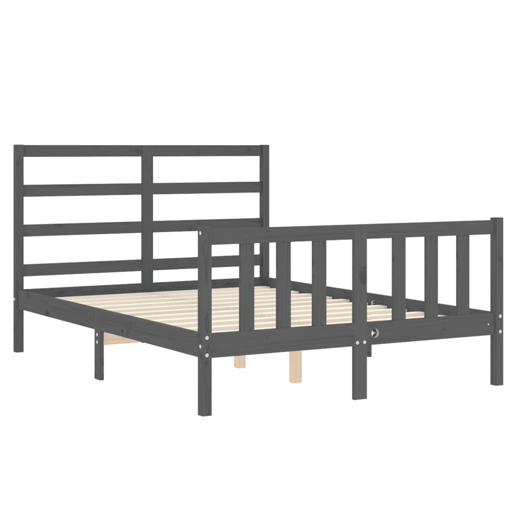 Estrutura de cama com cabeceira 140x190 cm madeira maciça cinza