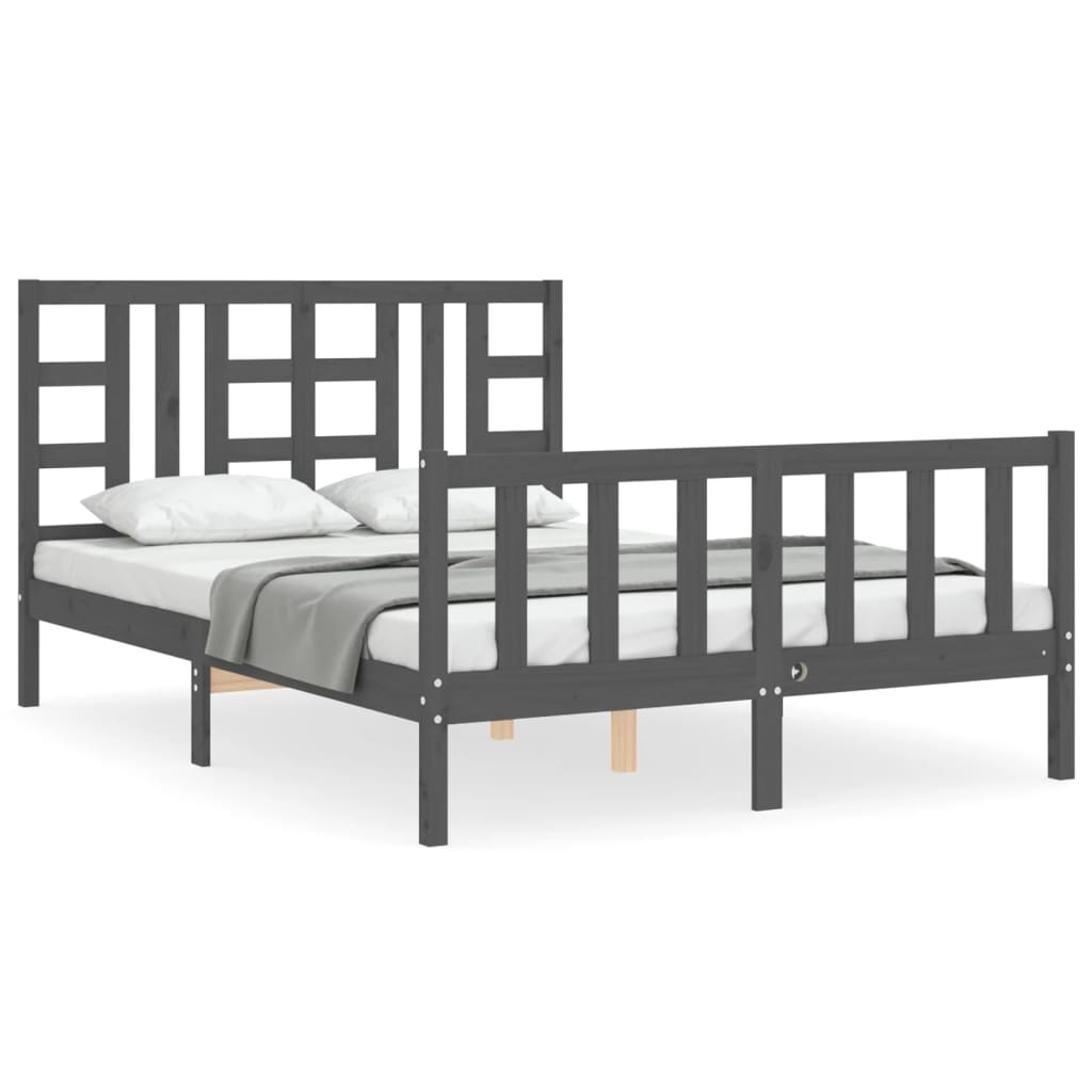 Estrutura de cama com cabeceira 140x190 cm madeira maciça cinza