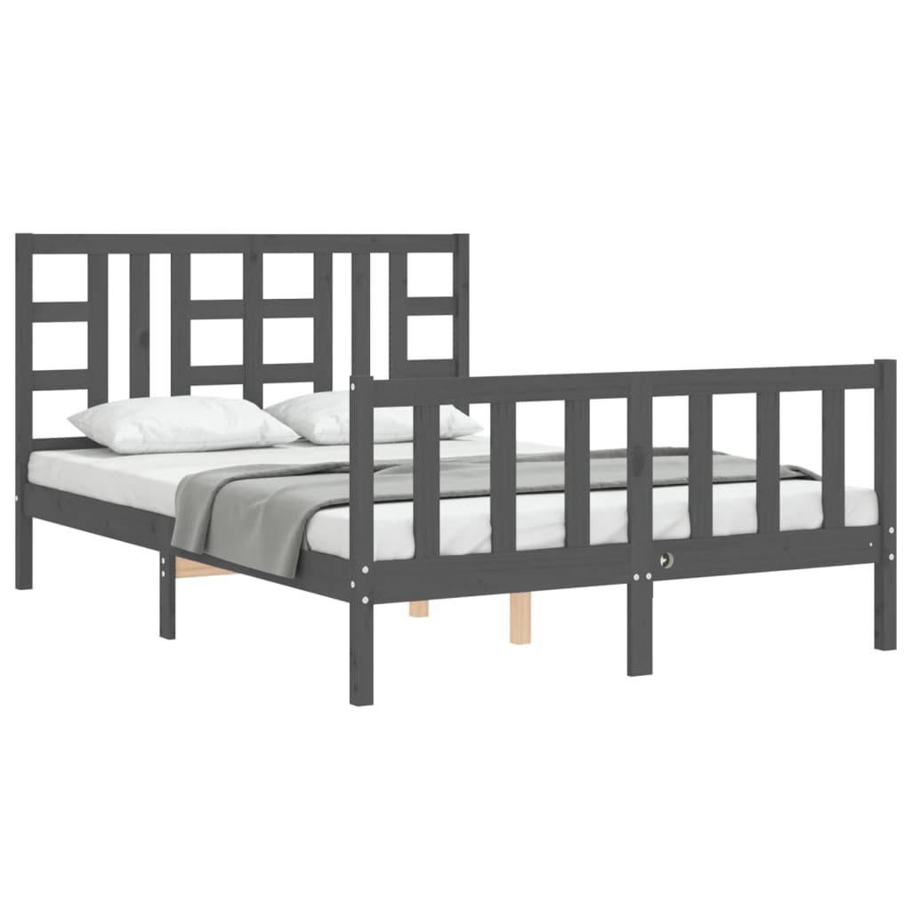 Estrutura de cama com cabeceira 140x190 cm madeira maciça cinza