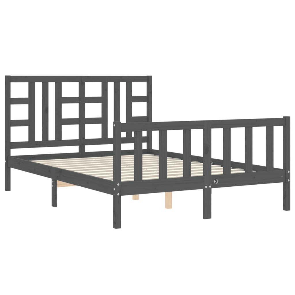 Estrutura de cama com cabeceira 140x190 cm madeira maciça cinza