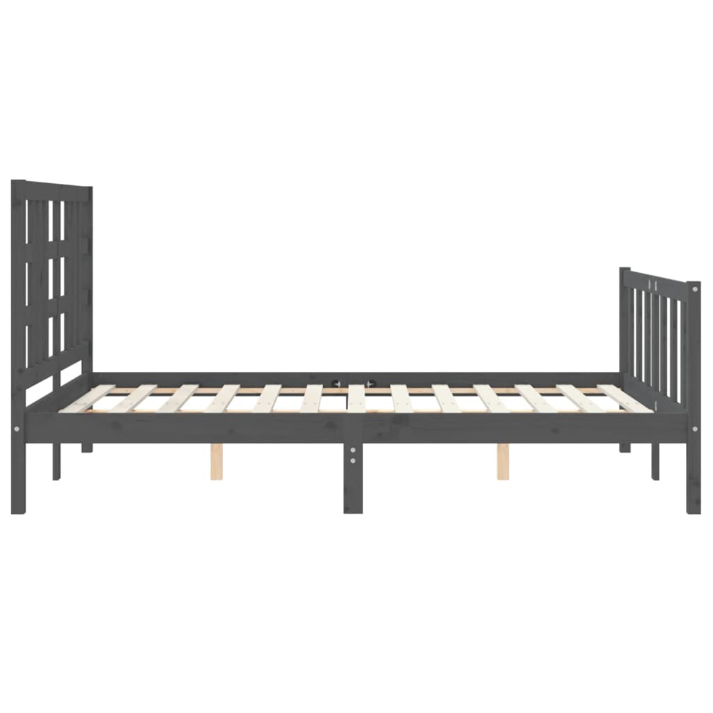 Estrutura de cama com cabeceira 140x190 cm madeira maciça cinza