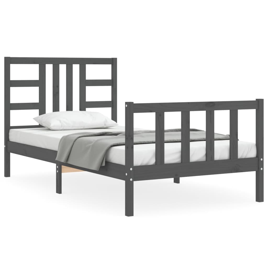 Estrutura de cama com cabeceira 90x200 cm madeira maciça cinza