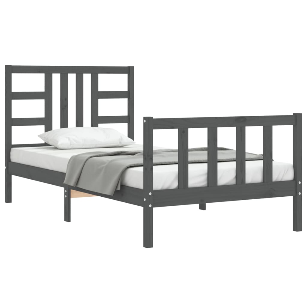 Estrutura de cama com cabeceira 90x200 cm madeira maciça cinza