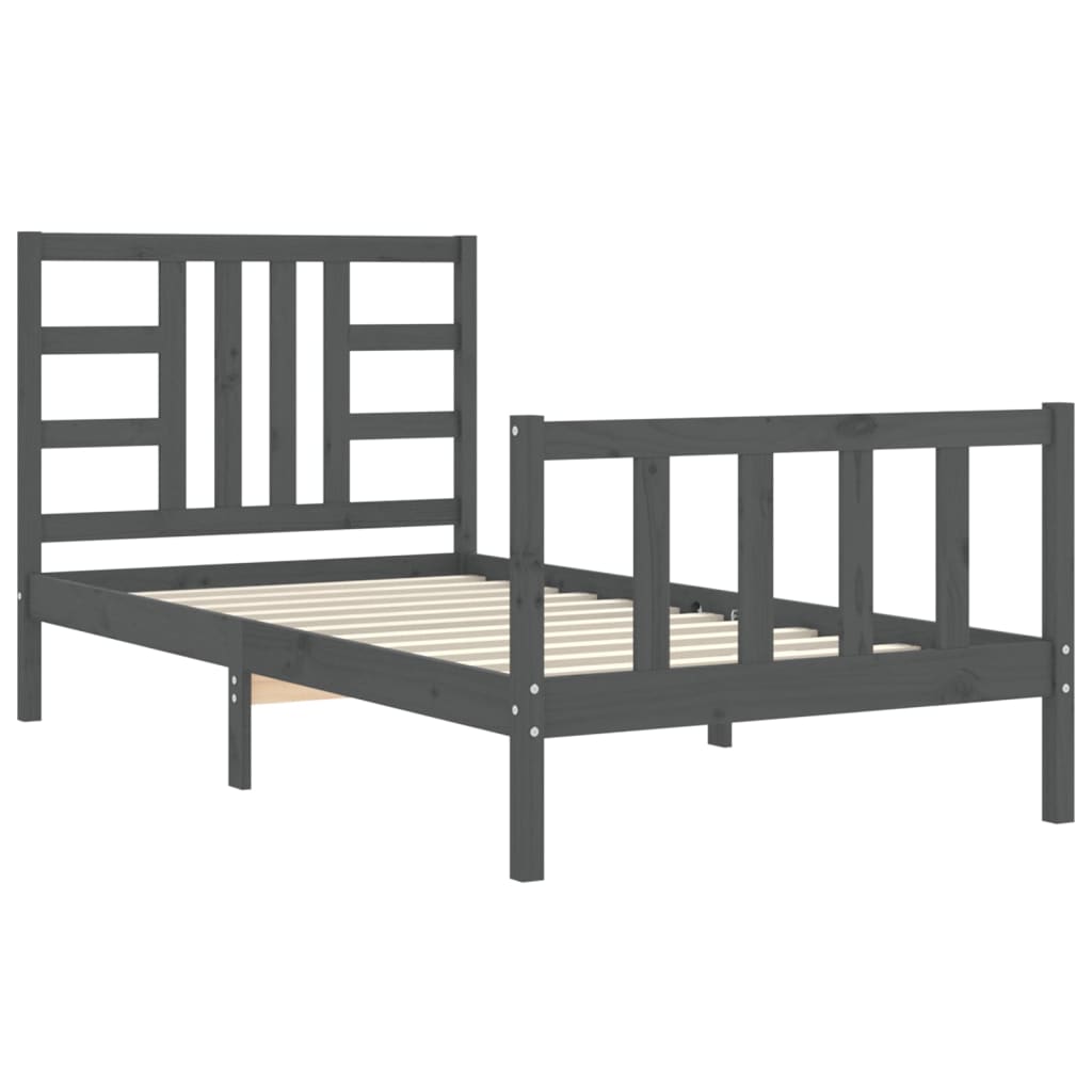 Estrutura de cama com cabeceira 90x200 cm madeira maciça cinza