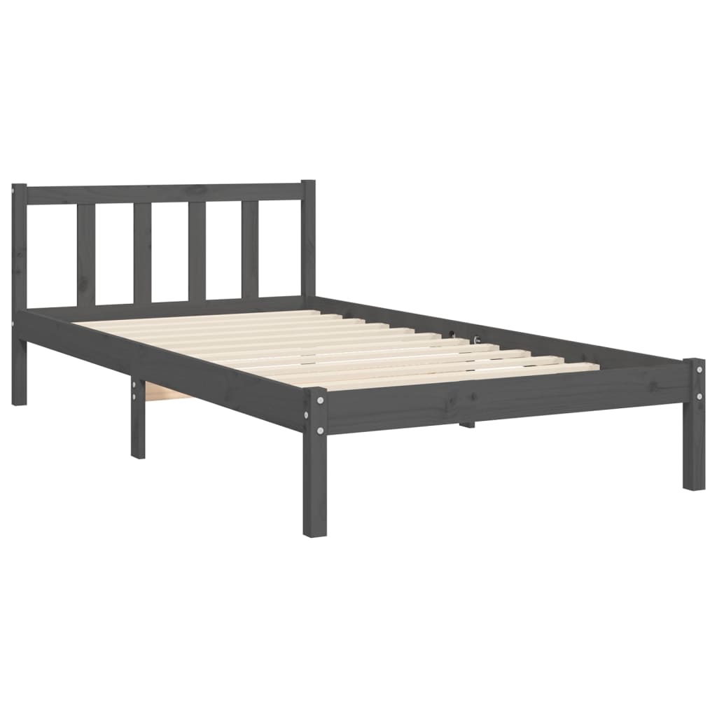 Estrutura de cama com cabeceira 90x200 cm madeira maciça cinza