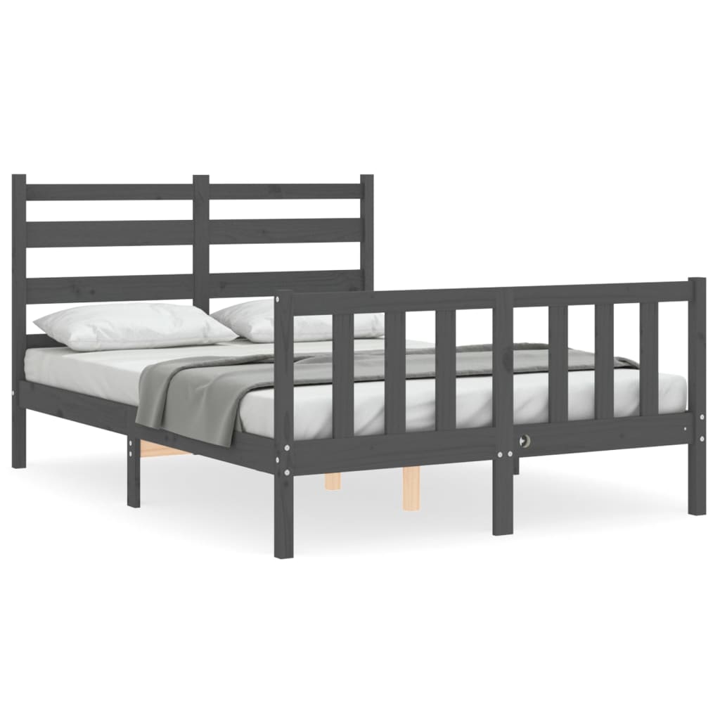 Estrutura de cama com cabeceira 140x190 cm madeira maciça cinza