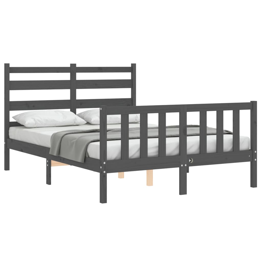 Estrutura de cama com cabeceira 140x190 cm madeira maciça cinza