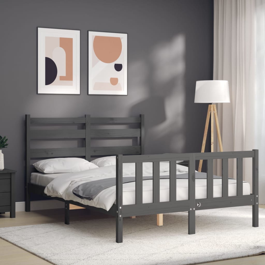 Estrutura de cama com cabeceira 140x190 cm madeira maciça cinza