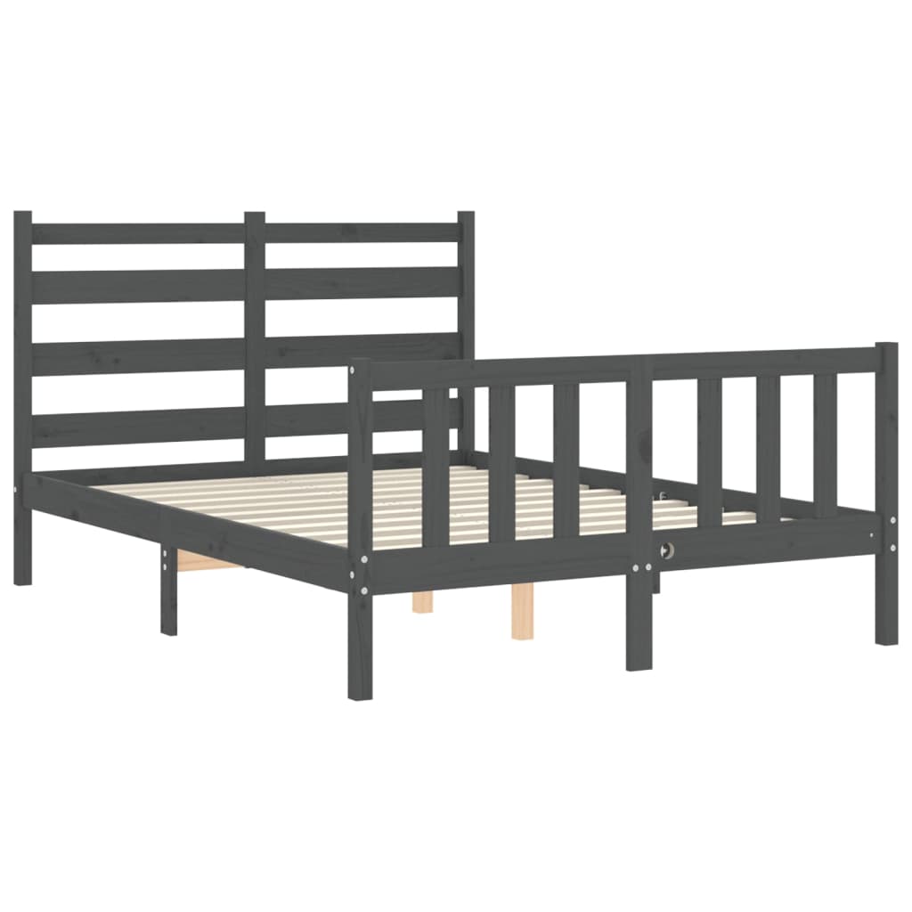 Estrutura de cama com cabeceira 140x190 cm madeira maciça cinza