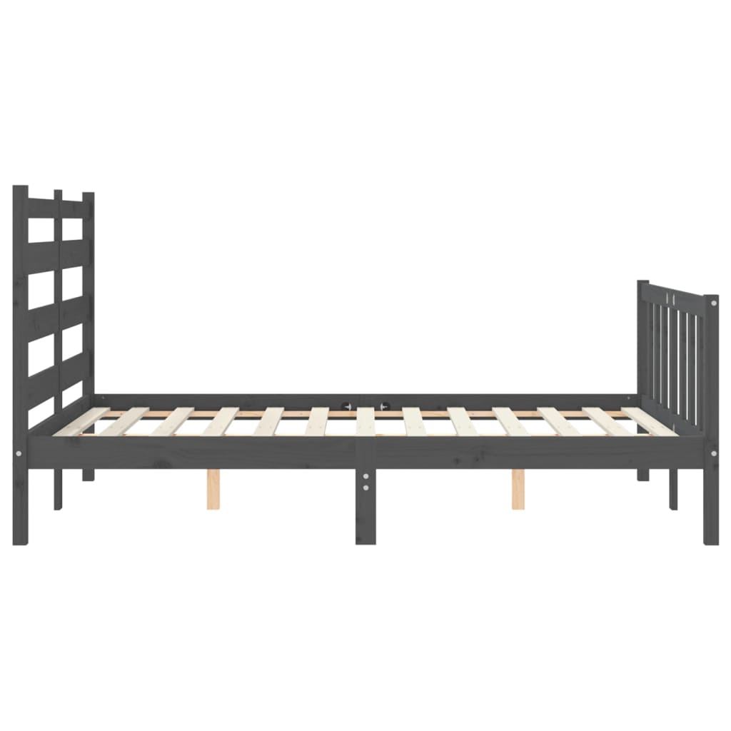 Estrutura de cama com cabeceira 140x190 cm madeira maciça cinza