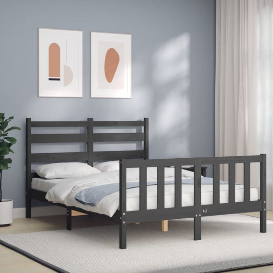 Estrutura de cama com cabeceira 140x190 cm madeira maciça cinza