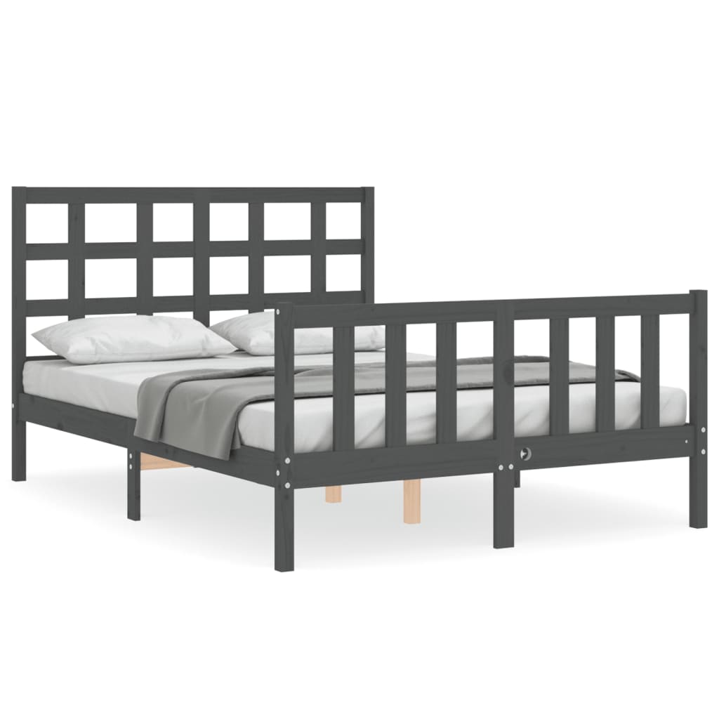 Estrutura de cama com cabeceira 140x190 cm madeira maciça cinza