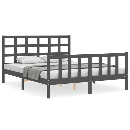 Estrutura de cama com cabeceira 160x200 cm madeira maciça cinza