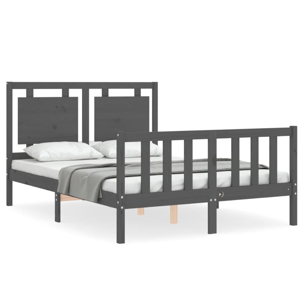 Estrutura de cama com cabeceira 140x190 cm madeira maciça cinza