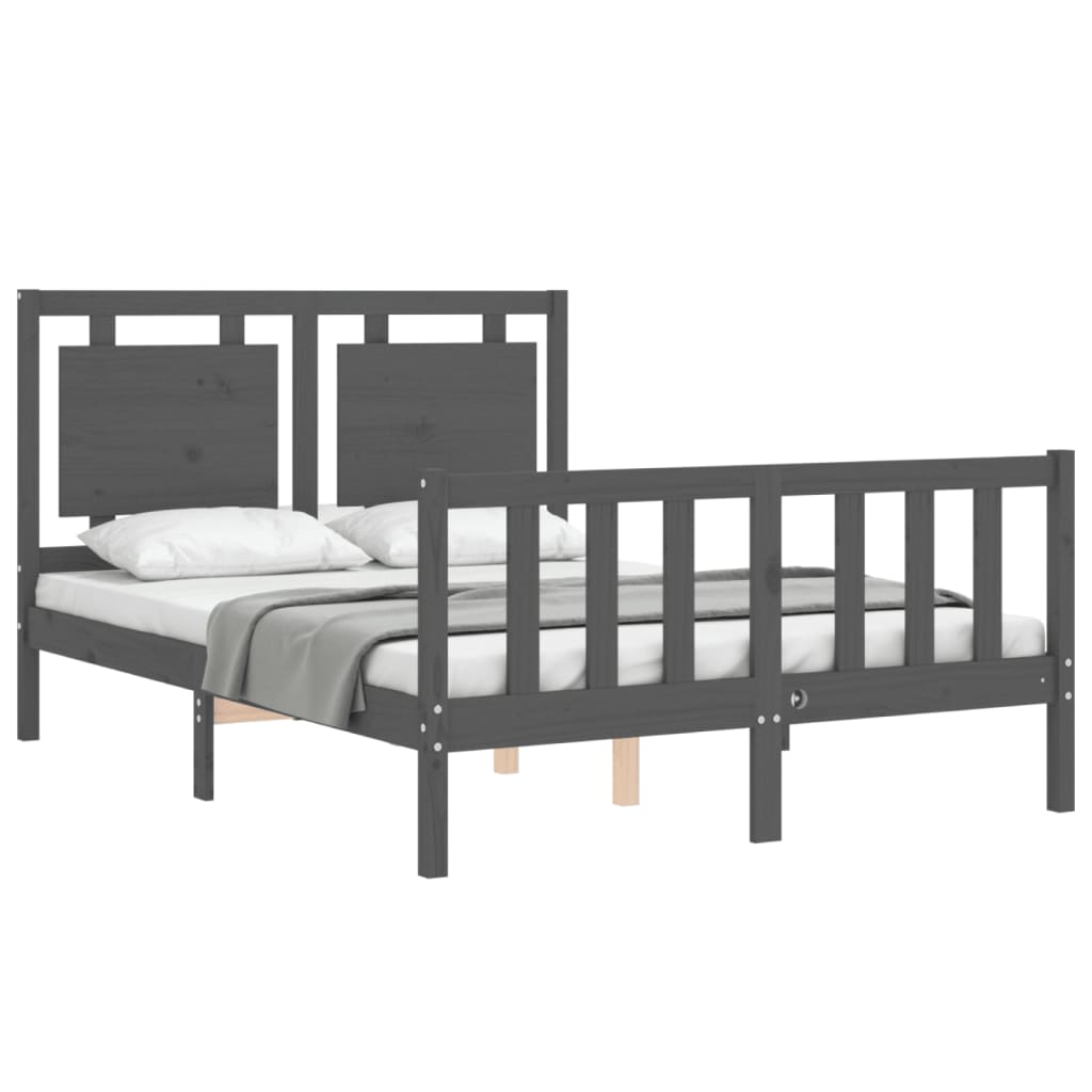 Estrutura de cama com cabeceira 140x190 cm madeira maciça cinza