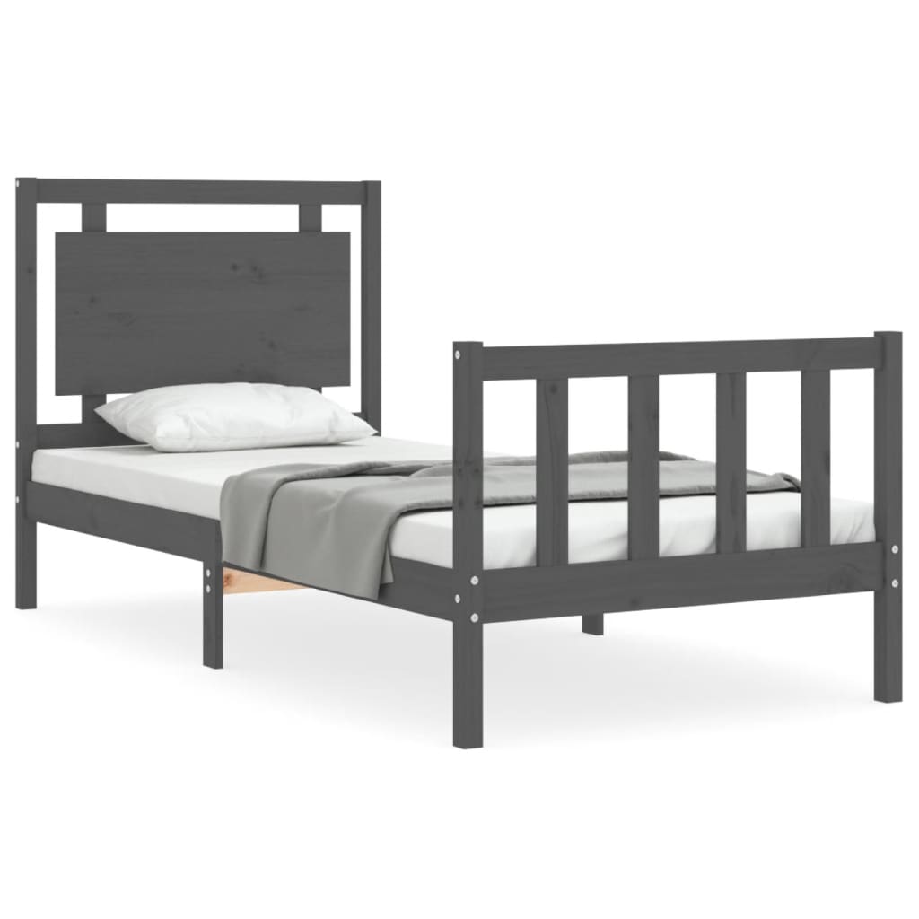 Estrutura de cama com cabeceira 90x200 cm madeira maciça cinza